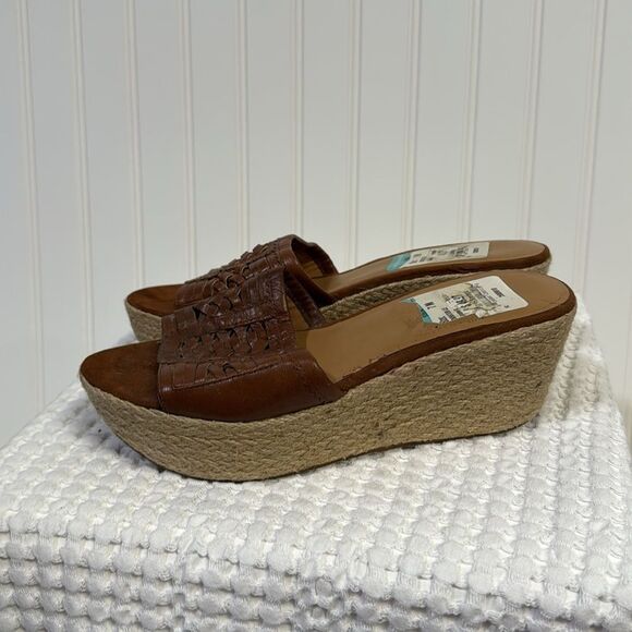 Nine West Brown Leather Mule Wedge Espadrille Sandals Size 7 - Picture 4 of 7